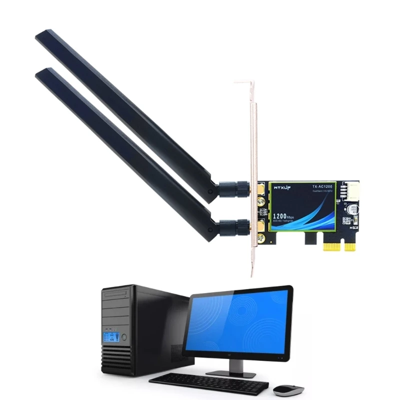 1200Mbps Dual-band Wireless WiFi Card 802.11ac Bluetooth-compatible4.0 PCI-E WiFi Adapter 2.4G-/5G-For Desktop PC Laptop