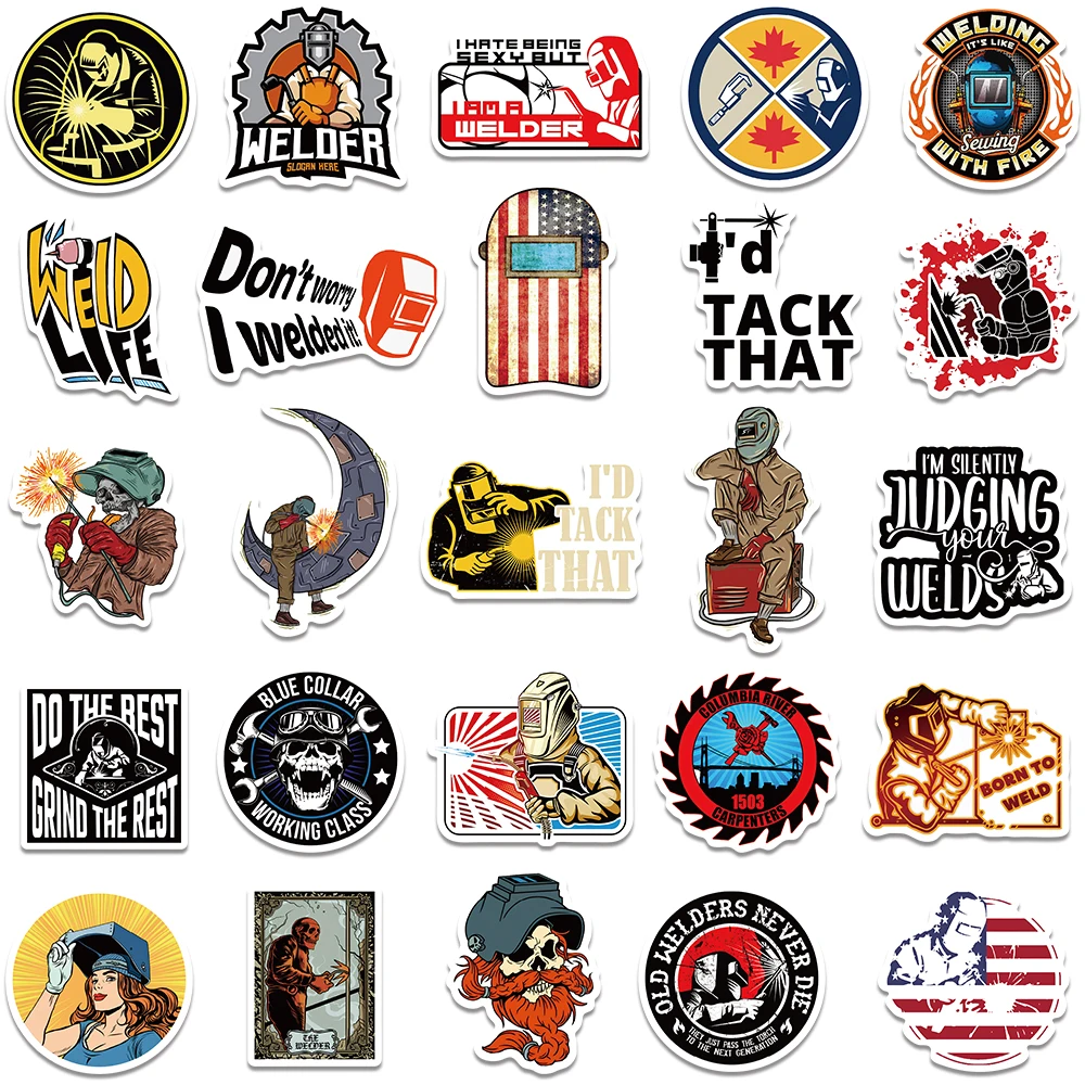 50pcs Cool Cartoon Welder Stickers For Laptop Water Bottle Luggage Notebook Waterproof Graffiti Vinyl Phone Decals