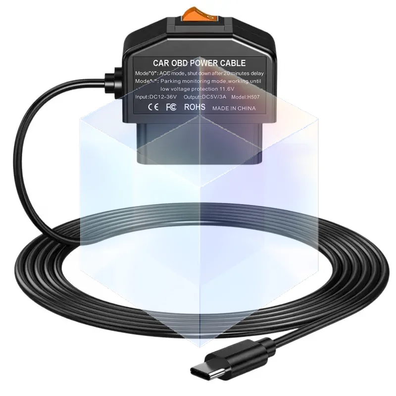 OBD Hardwire Kit for Dash Cam Type C Port Parking Mode Support 12V-24V Universal Fit for Car DVR Power Cable