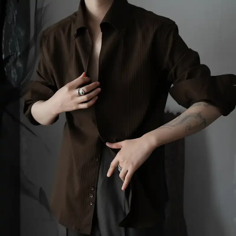 Men's Brown Corduroy Blazer with Leather Accents Shirts