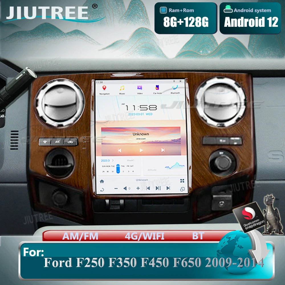 

12,1-дюймовый автомобильный радиоприемник Android Auto для Ford F250 F350 F450 F650 2009-2014, мультимедийный плеер с вертикальным экраном, GPS-навигация, 128 ГБ