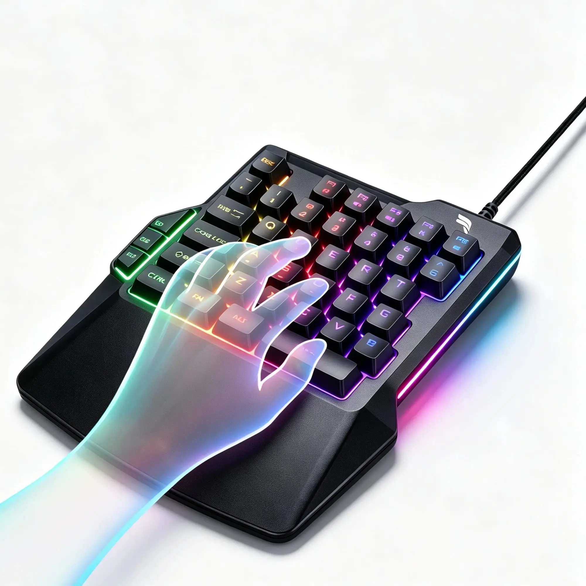 Mini Gaming Keyboard One Handed 35Keys USB Wired RGB LED Backlit Keypad Ergonomic Wrist Support Small Keyboard for Left Hand PC Game Controller