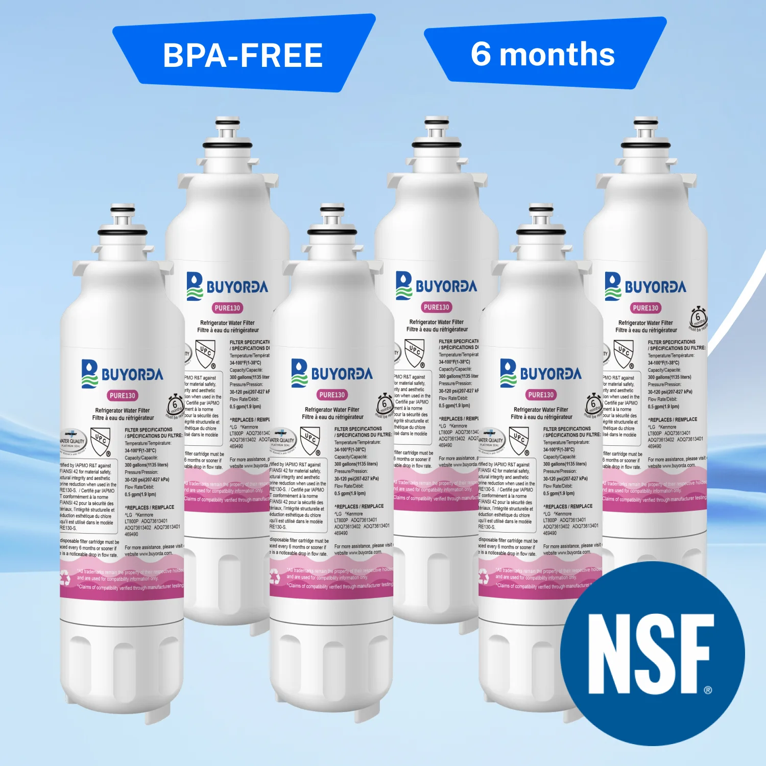 Wymiana filtra wody w lodówce LG LT800P ADQ73613408 ADQ75795104 dla Kenmore 9490 LSXS26326S LMXC23746S 469490 6 PACK