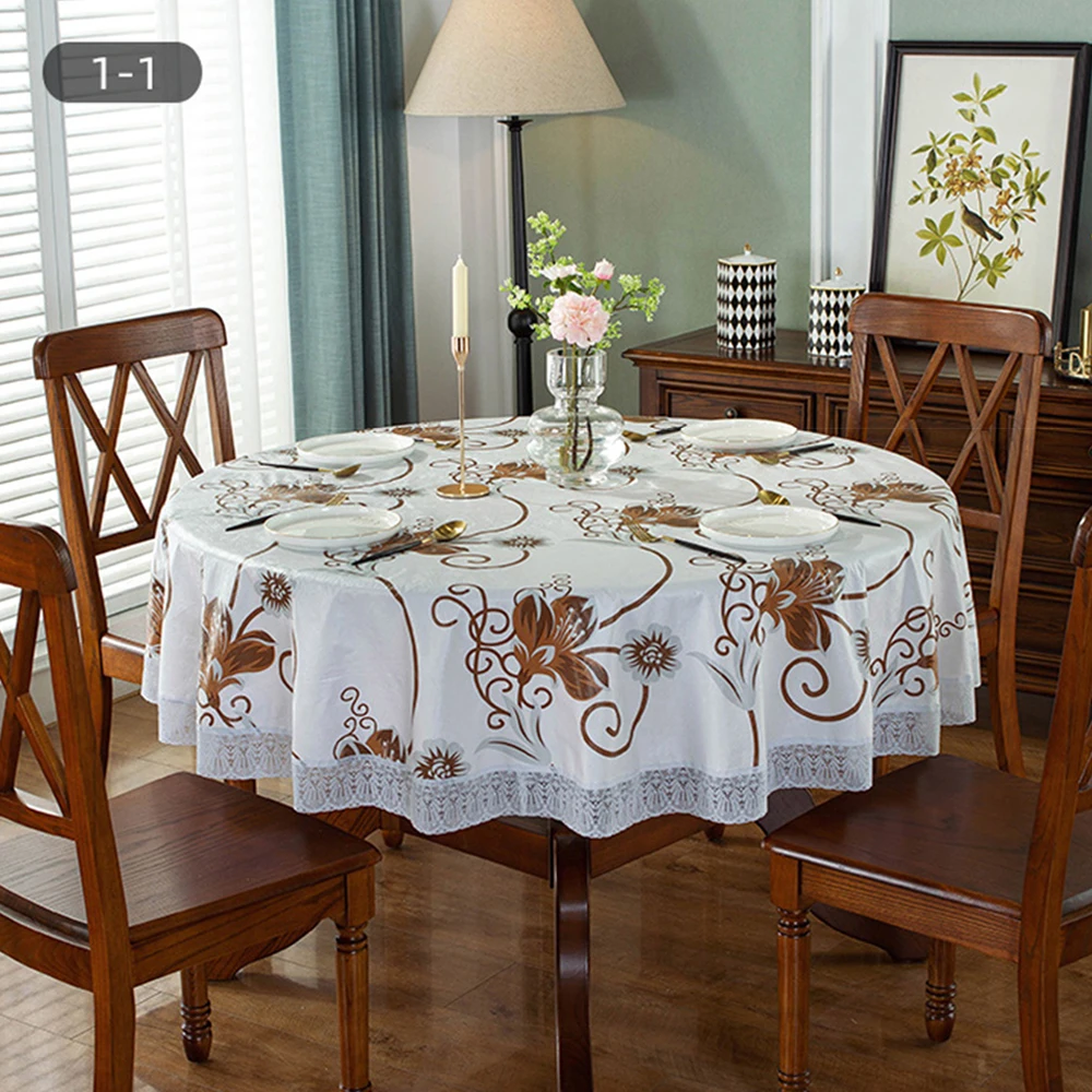 Top Sale PVC Waterproof Oil-proof Tablecloth Printed Round Table Cloth Wedding Party Decor Home Dining Lace Table Cover