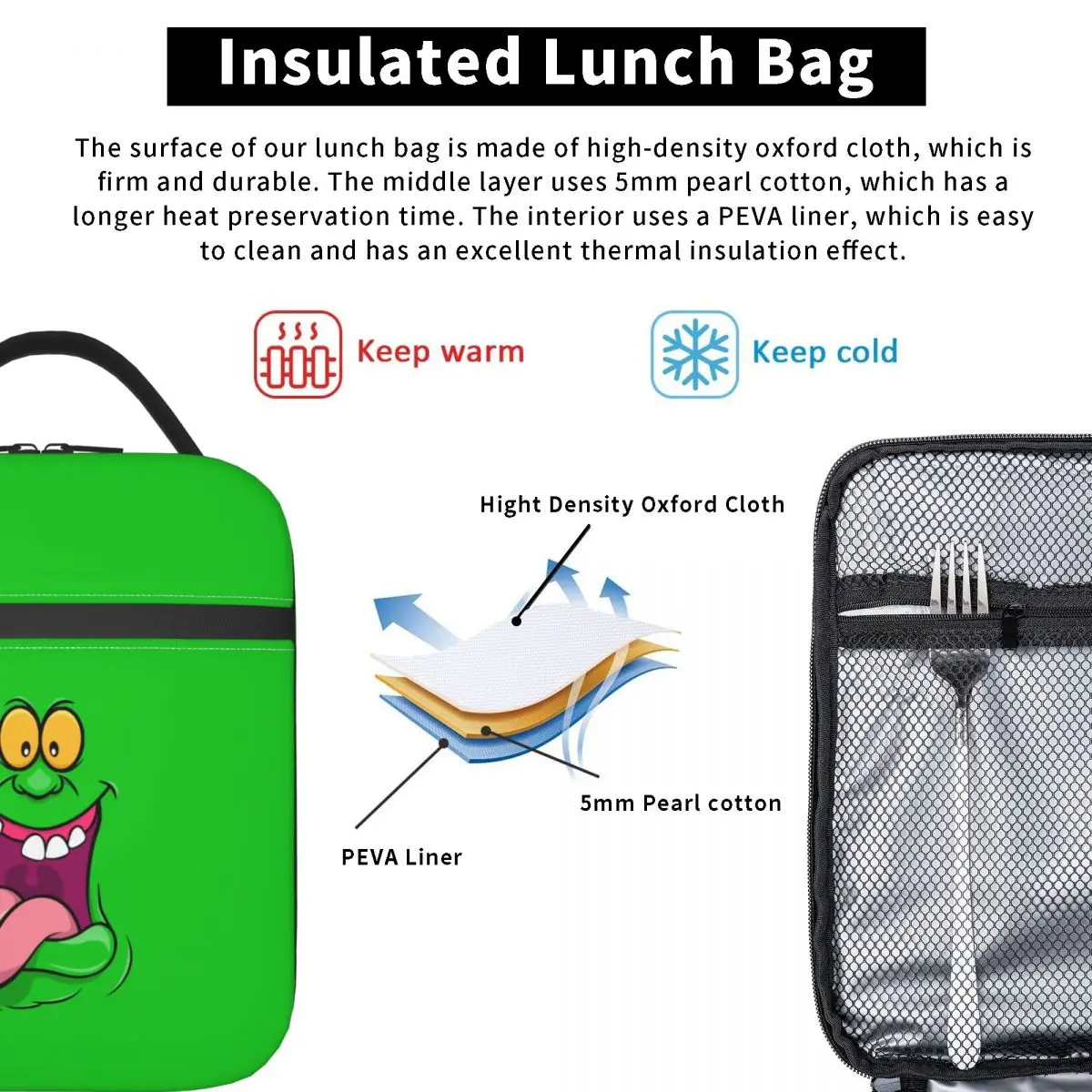 Ghost Buster Slimer Thermal Insulated Lunch Bag Green Ghost Supernatural Movie Portable Lunch Container  Multifunction Food Box