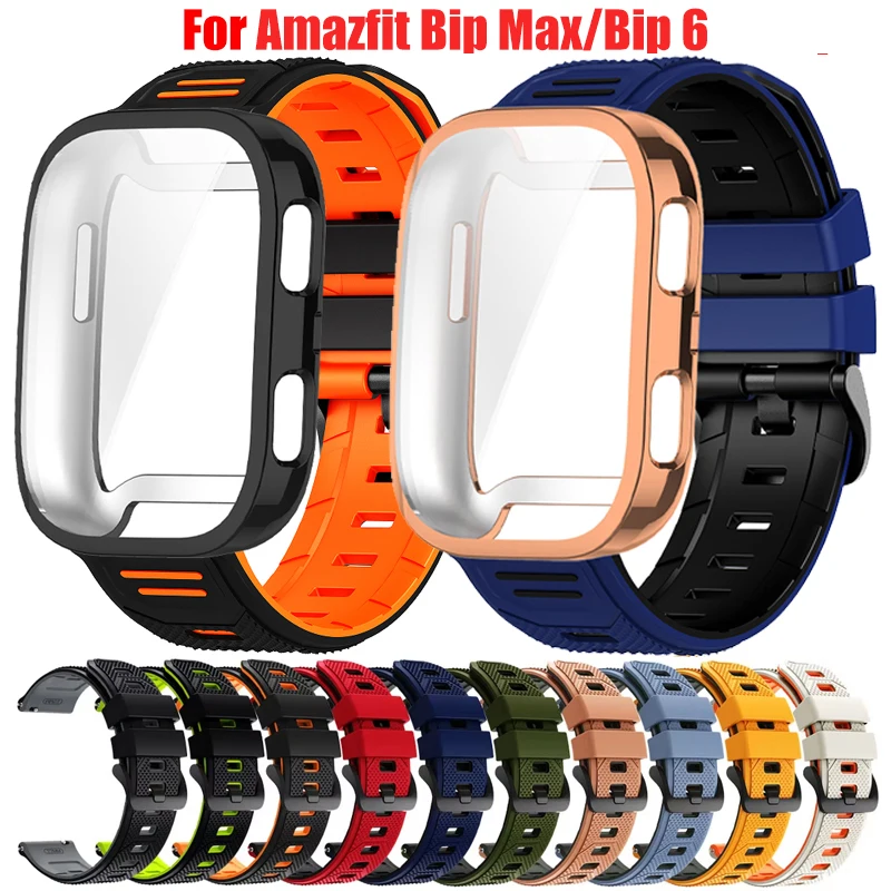 Hülle + Silikonarmband für Amazfit Bip Max, Ersatzarmband, TPU-Displayschutzfolie für Amazfit Bip 6 Sport Correa Zubehör