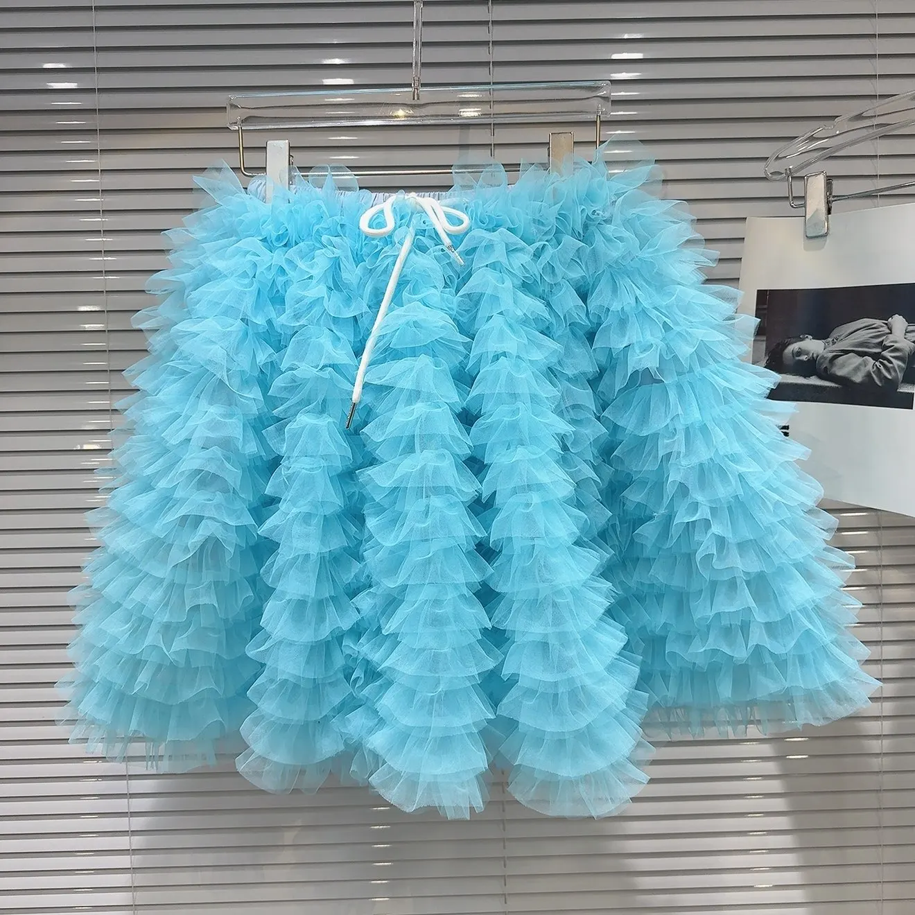 Korean Fashion 2026 Autumn Dopamine Colorful Tulle Skirt Women Ruffled Edge Puff Mini Sweet High Waist Layered Skirts