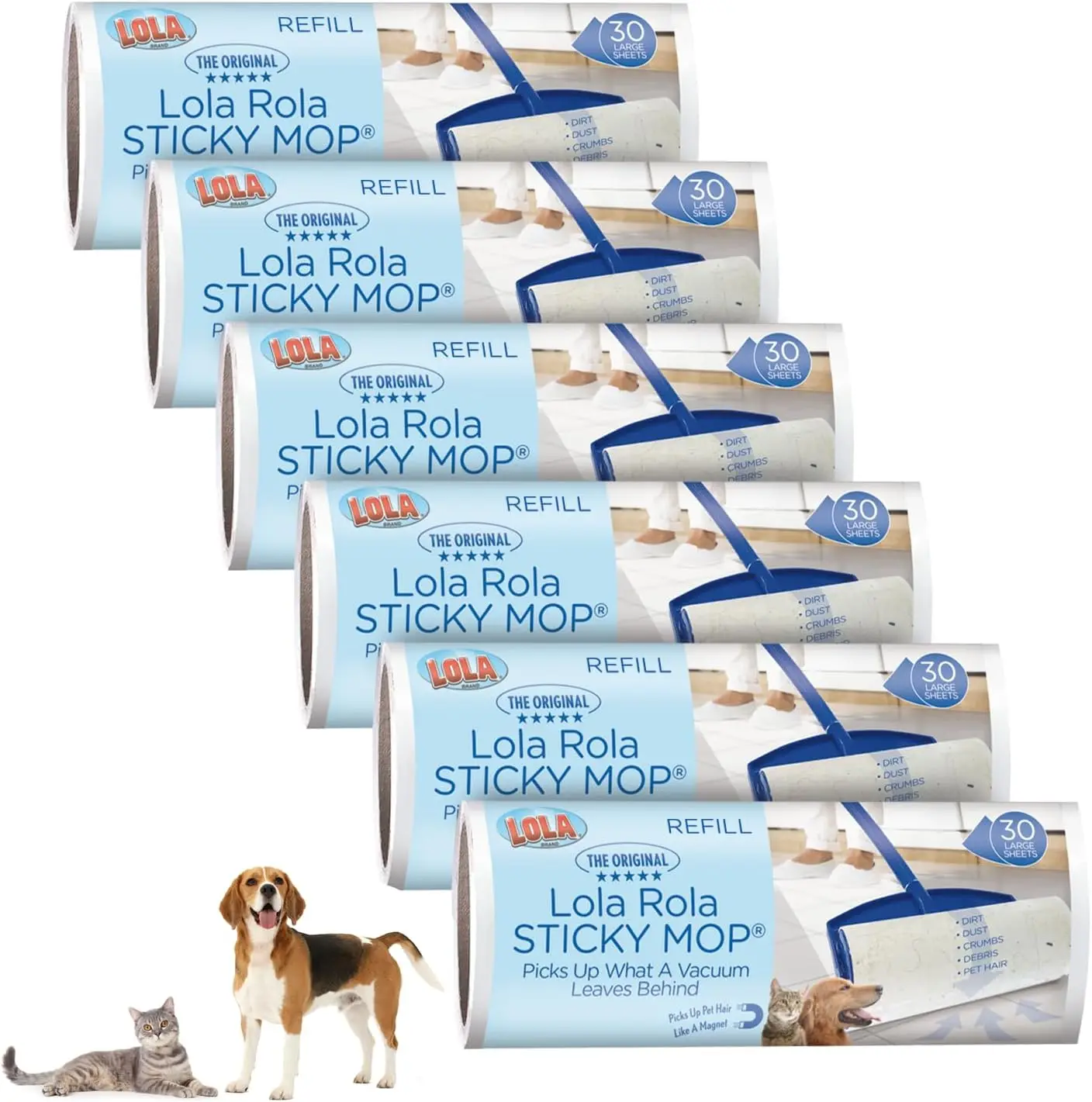 

Giant Adhesive Roller Refills, 180 Sheets, Traps Dirt, Dust & Hair for Floors and Carpets, Pet Hair Remover, 6 Pack