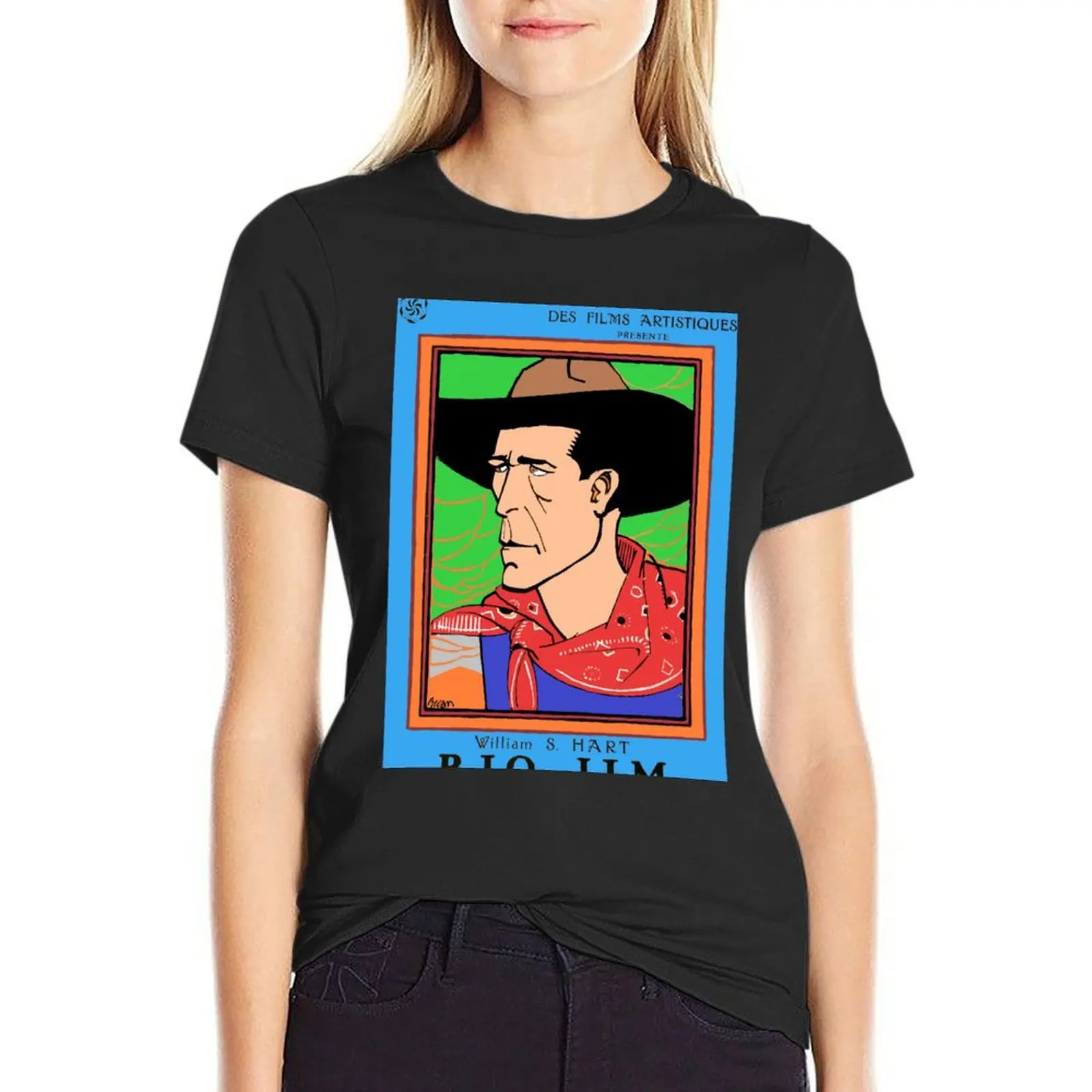 

WILLIAM S. HART 1920's French movie poster art Newly colored T-Shirt anime clothes sweat Women's tops