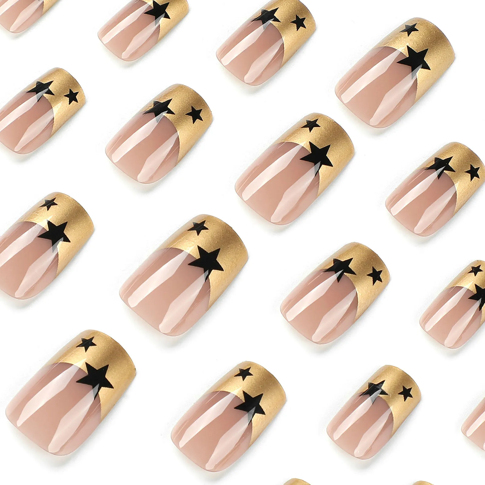 Black Star Printed Light Pink Fake Nails Lightweight and Easy to Stick Fake Nail for Manicure Lovers and Beauty Bloggers