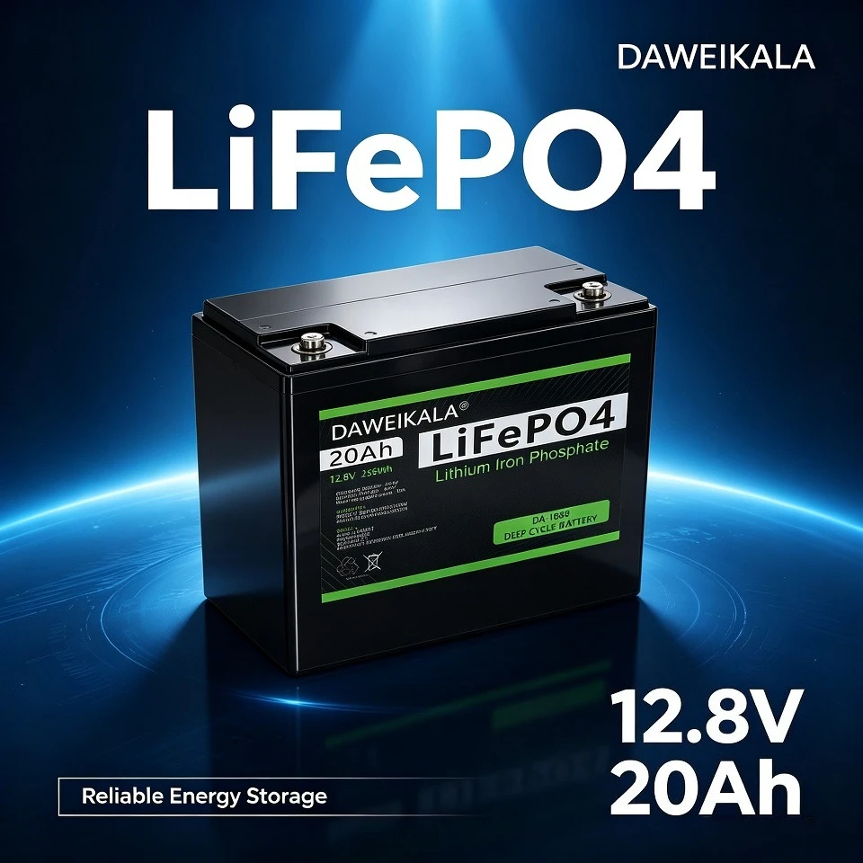 DAWEIKALA Hochleistungs-LiFePO4-Batterie mit langer Lebensdauer, 12,8 V, 20 Ah, 256 Wh, stabiler Lithium-Eisenphosphat-Akku, wiederaufladbar, für Solarspeicher zu Hause, Camping, Boot, Wohnmobil,