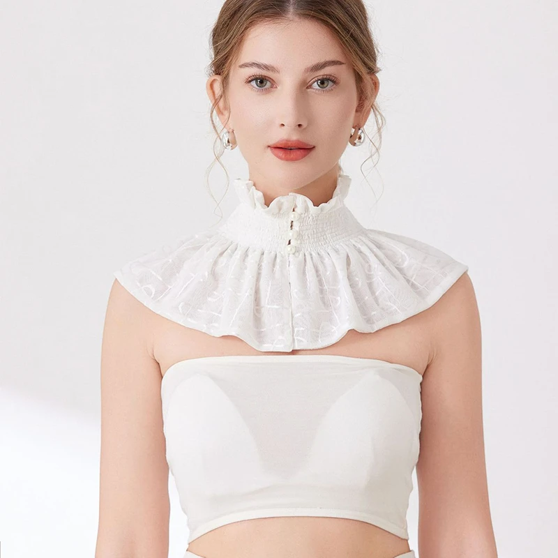 

Elegant Detachable Solid Color Fake Collar Ruffle Stand Up Collar Girl Decoration Cape Shawl Shirt Dress Neck Accessories