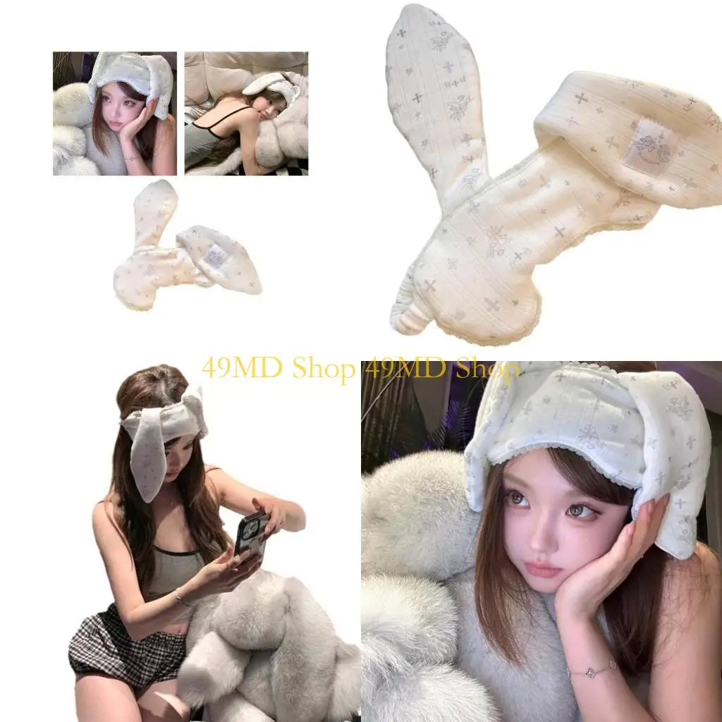 

49MD Unique Bunnies Ear Eye Shade Washable Travel Eye Cover Cartoon Blindfold for Women Men