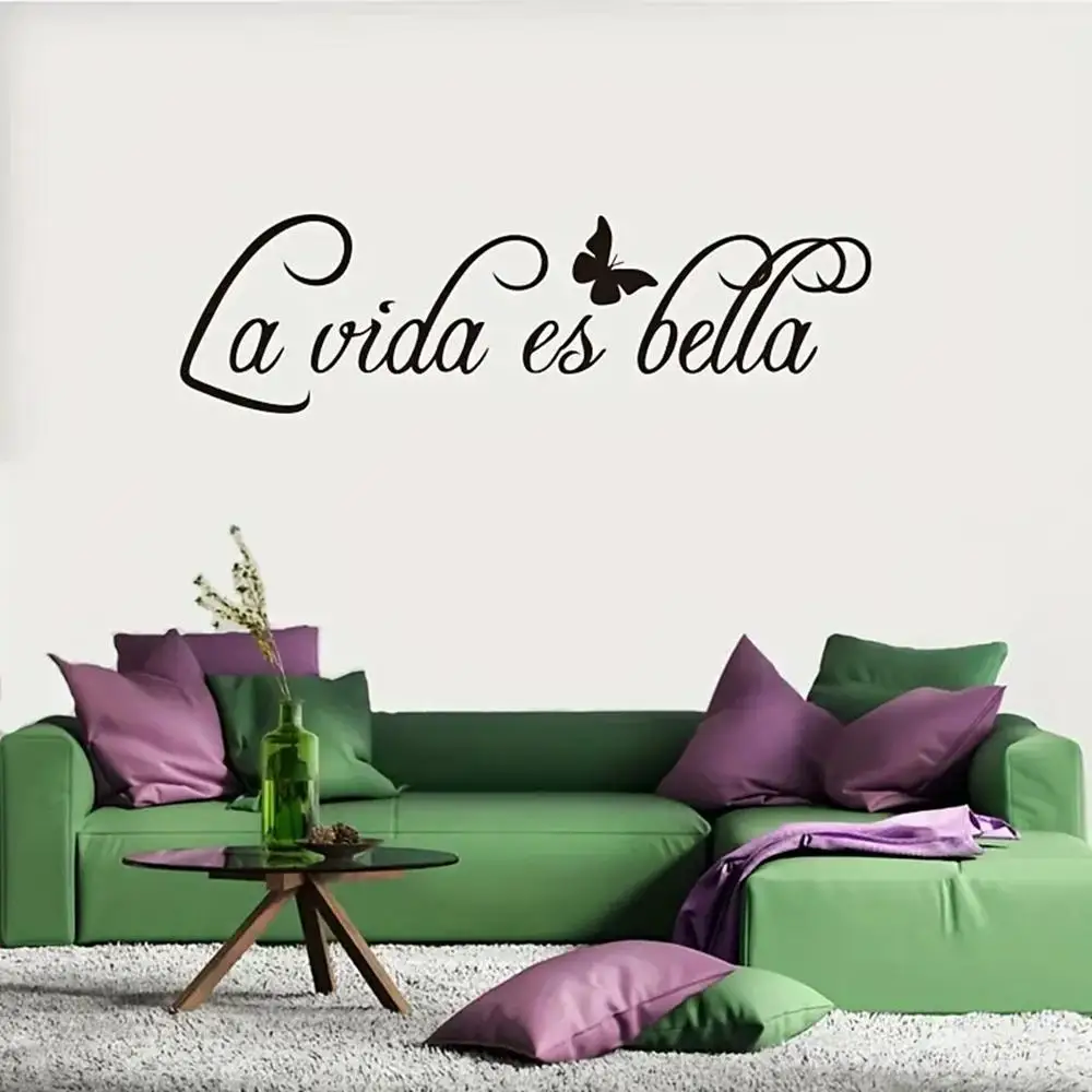 1 Set Spanish French Sentence Wall Decals, La Vida Es Bella, Vinyl Wall Stickers, Living Room Bedroom Home Decoration Wallpaper