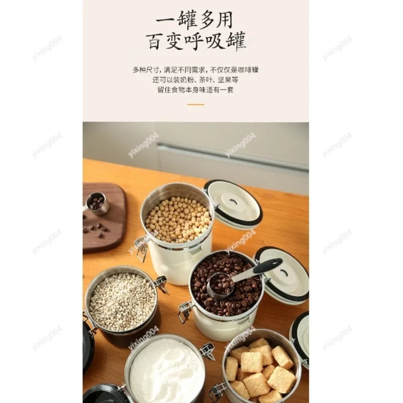 

Airtight Stainless Steel Coffee Storage Can One-way Valve Container for Home