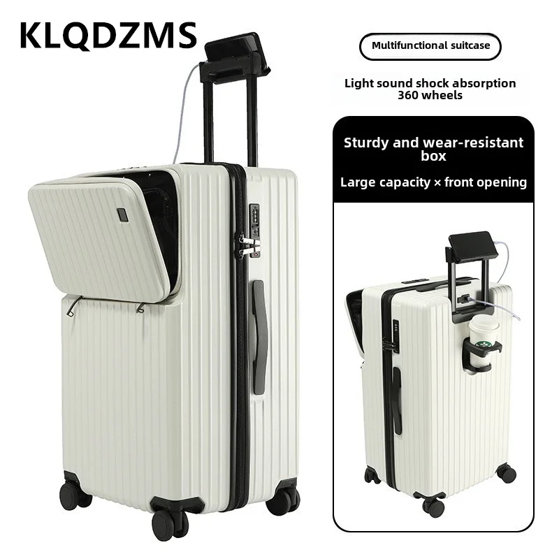 KLQDZMS USB Charging Suitcase Front Opening Laptop Boarding Case Multifunctional Trolley Case 20