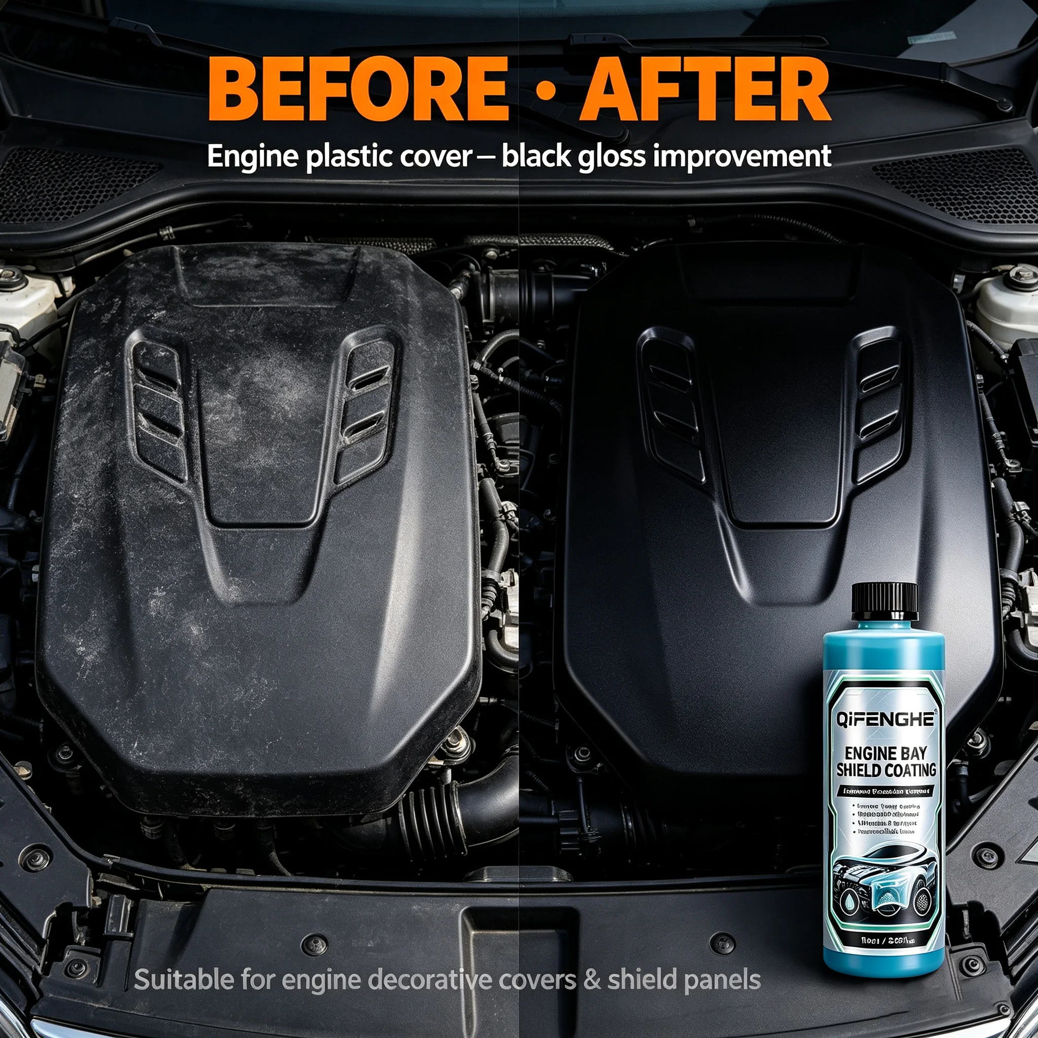 QIFENGHE 100ml Engine Bay Shield Coating Advanced Protection Formula High Heat Resistant Dirt Moisture Repellent Restore Black G