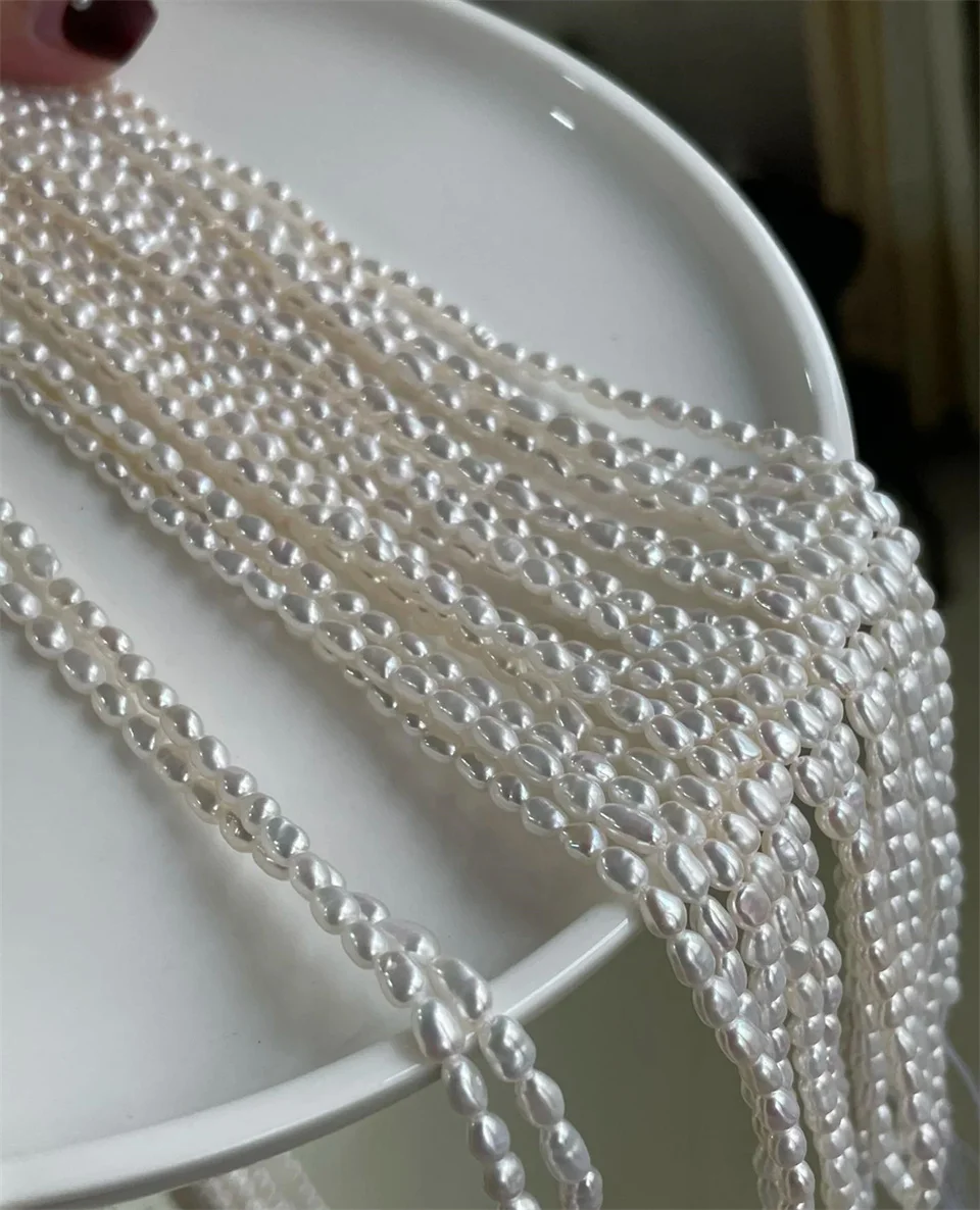 

100% Natural Freshwater Rice Pearl Strand Wholesale Punch White Pearls Beads 2A 3A for DIY Necklace Bracelet