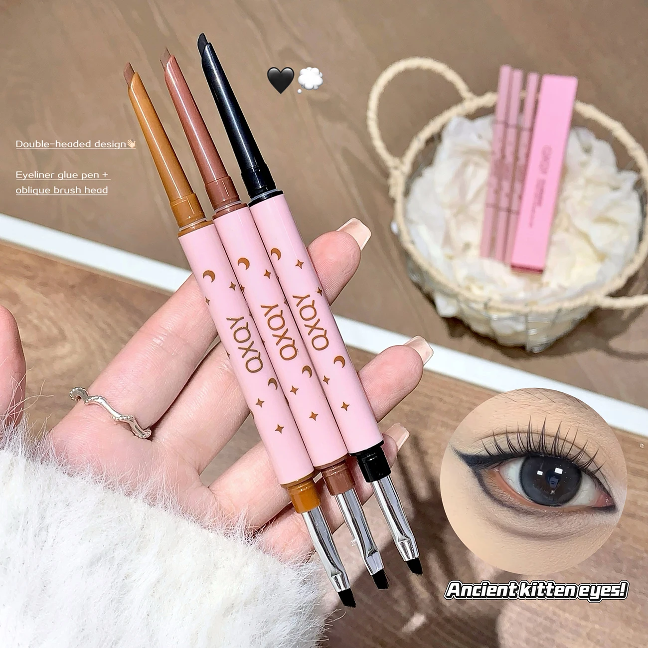 QXQY double head eyeliner gel pen, 3 optional (sliding double head design with brush, durable and not easy to smudge)