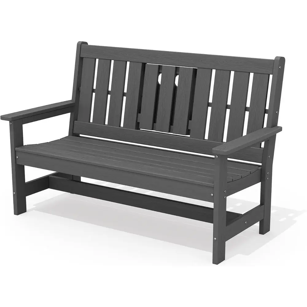 

SERWALL Outdoor Bench with Cup Holder, 58" HDPE Garden Park Bench Suitable for 3 Person, All Weather Patio Benches with High Bac