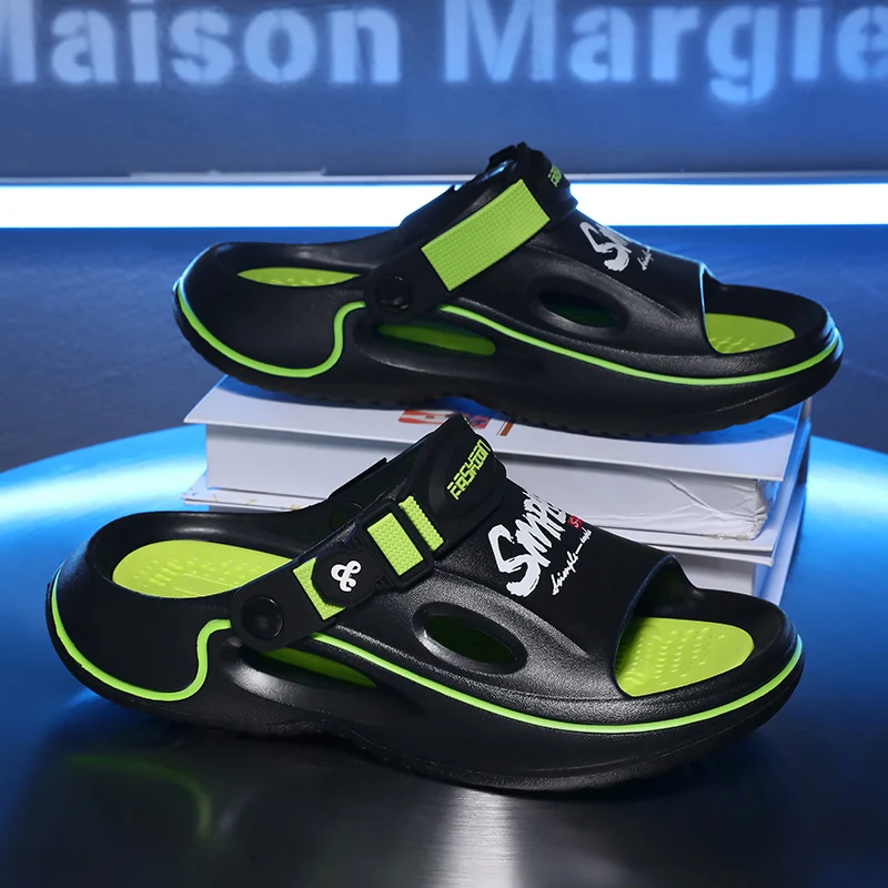New Men Summer Slippers Thick Sole Anti Slip Ultra Light Letter Sport Slippers Indoor Outdoor Sandals Beach Casual Shoes Comfort