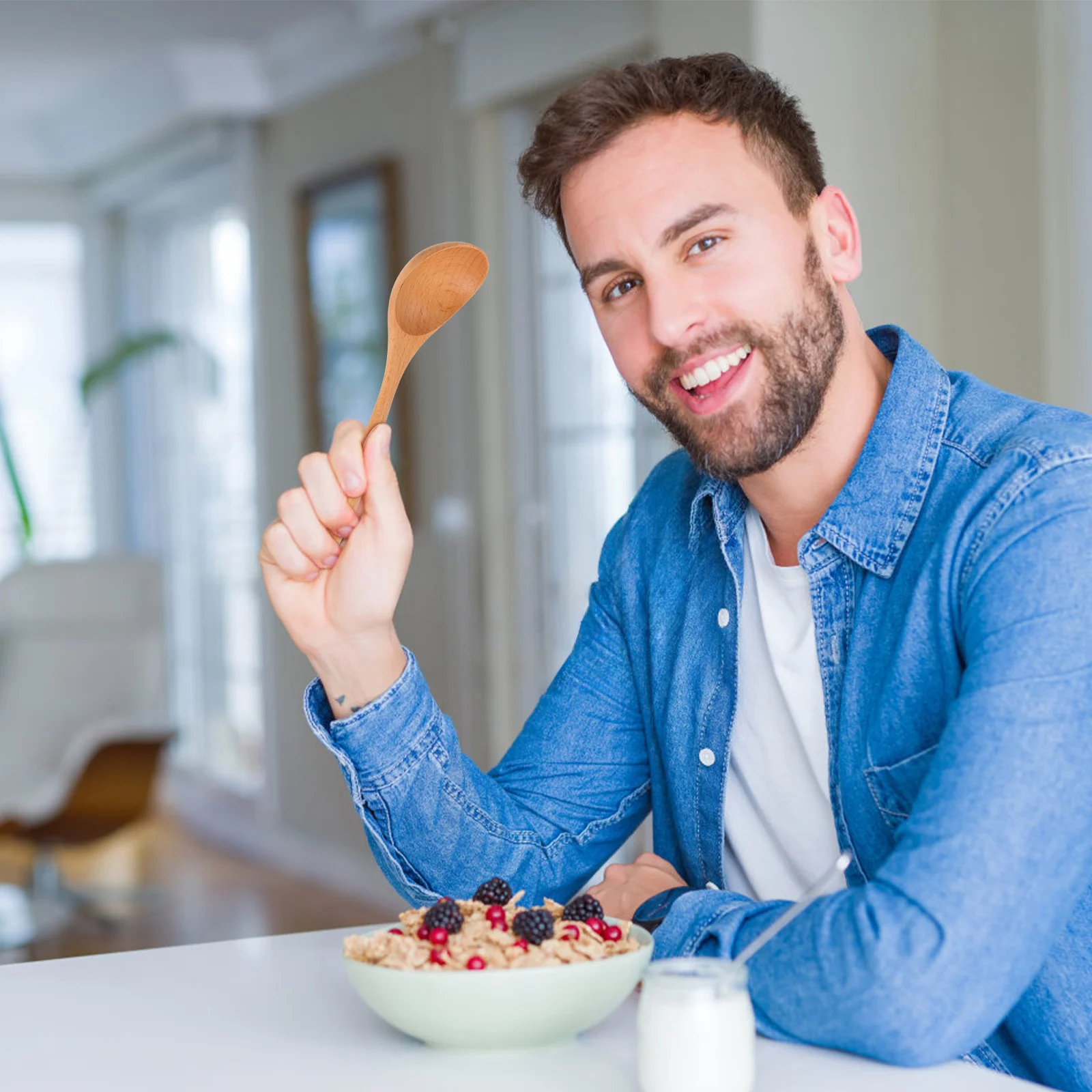 

7Pcs Wooden Spoons for Tea Long Handled Mixing Spoons Scald Resistant Smooth Finish for Hot Beverages Honey Stirrers