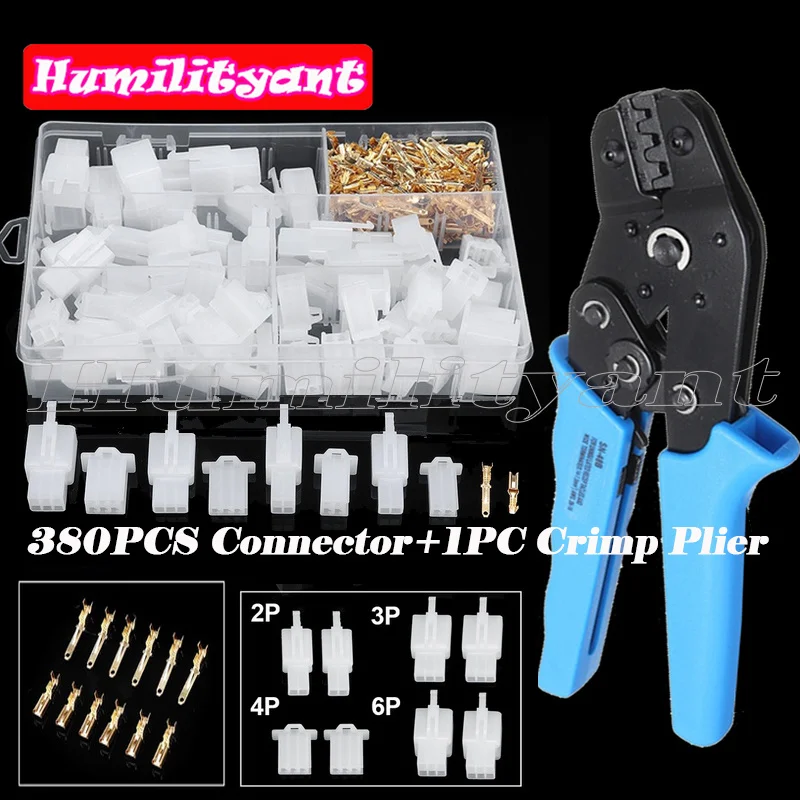 380PCS 2.8mm 2 3 4 6 Pin Auto Electrical Wire Connector Terminal with 1PC SN-48B Crimp Plier