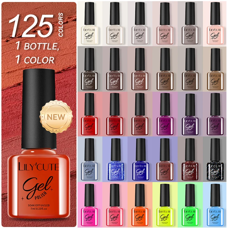 LILYCUTE 7ml ネイルジェルポリッシュ グリッター ブライトカラー 秋冬 ヌード レッド ブラウン ソークオフ UV/LED フレンチネイルデザイン