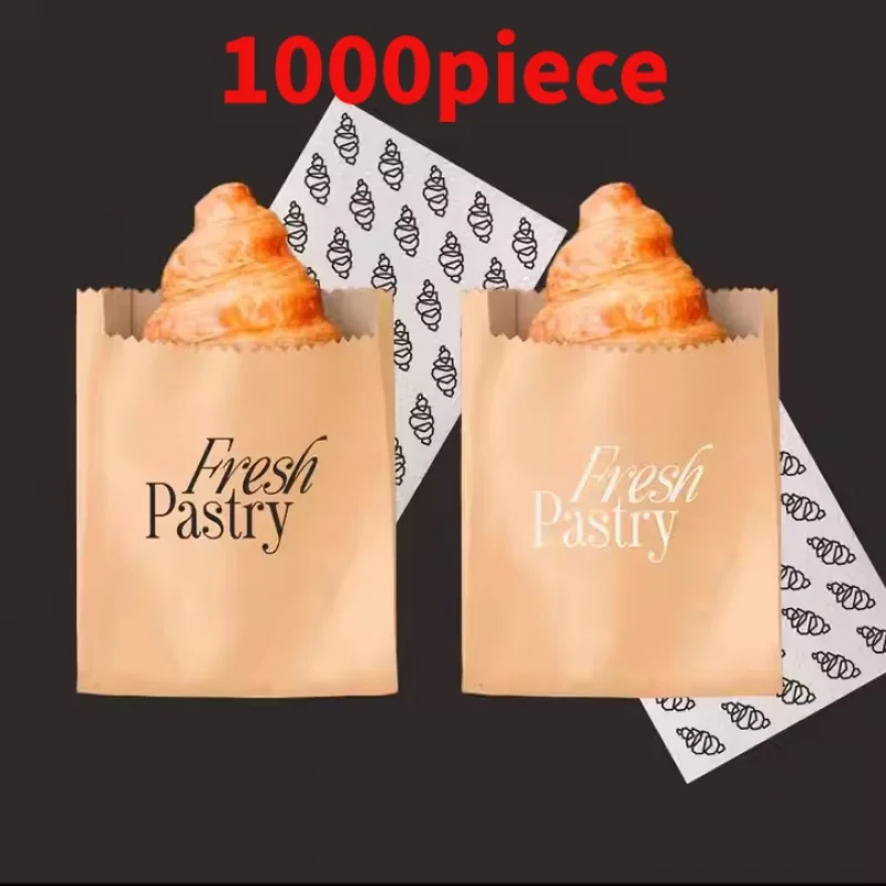 

10 00piece.Custom.Fashion Design Custom Logo Printing Recyclable Grease proof Paper Bag Bread Cookie Packing