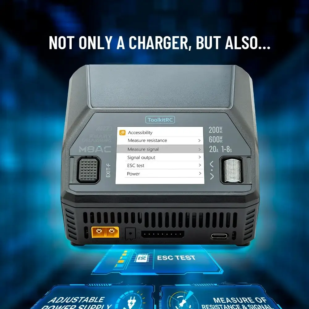 

ToolkitRC M8AC Battery Charger Smart Lipo AC200W DC600W 20A 1000mA for 1-8S Lipo Battery FPV Model Charge