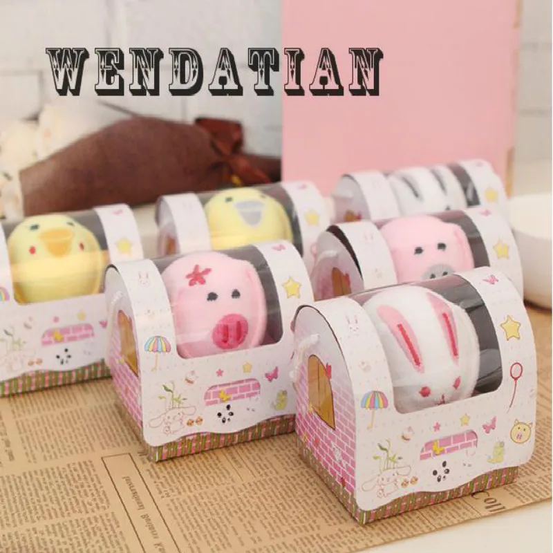 Cotton Small Cake Towel Event Party Favors with Paper Boxes, Cartoon Animal Modeling Color, Home Textile, 20x20cm, 10 PCs/Lot