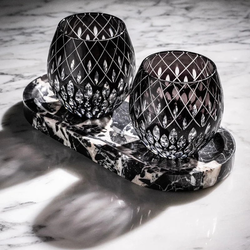 Crystal Glass Mouthwash Cup Set - Luxury Couple's Toothbrush Tumbler with Tray, Wedding Gift, Modern Bathroom Decor