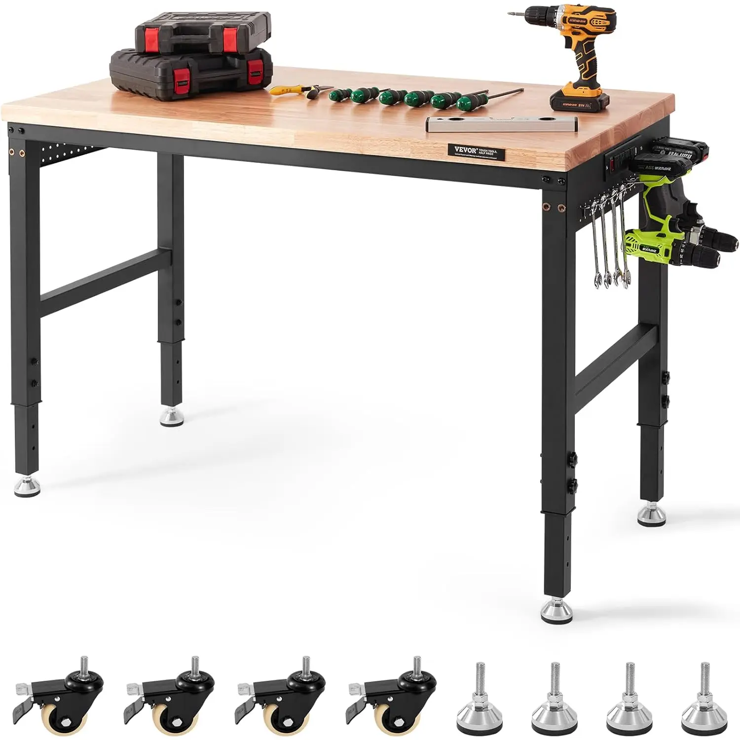 

Adjustable Workbench, 48" L X 24" W Garage Worktable with Universal Wheels, 28-39.5" Heights & 2000 LBS Load Capacity