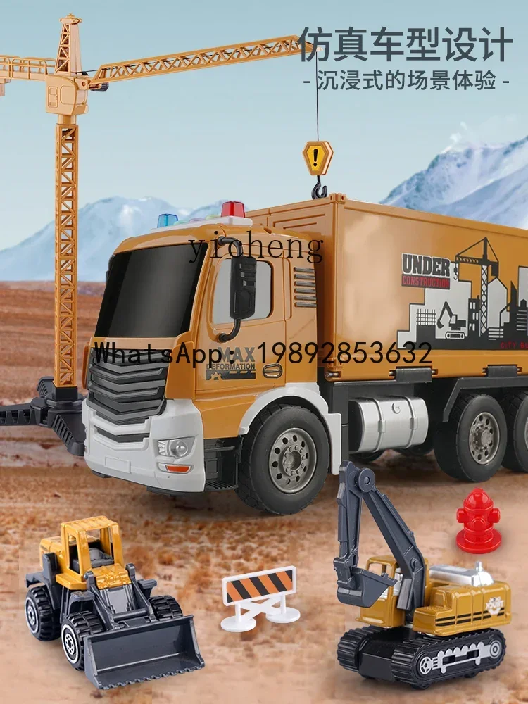 Ah caminhão contêiner infantil, engenharia, escavadeira, guindaste, caminhão de brinquedo, terno de liga