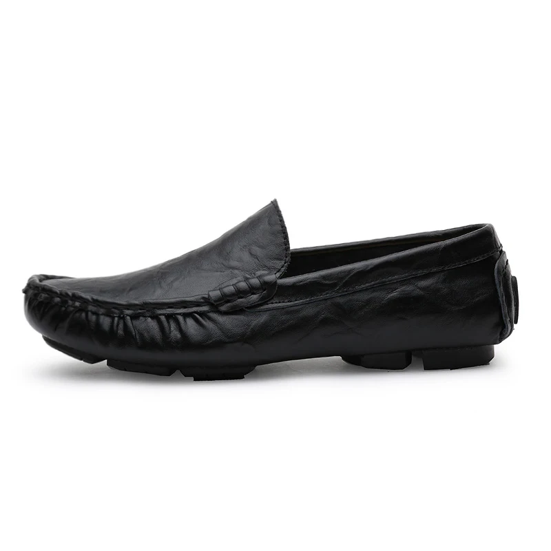 Duży rozmiar 48 49 50. Męskie skórzane buty Casual Slip On Męskie buty do jazdy samochodem Miękkie wygodne Czarny Niebieski Wiosna Lato