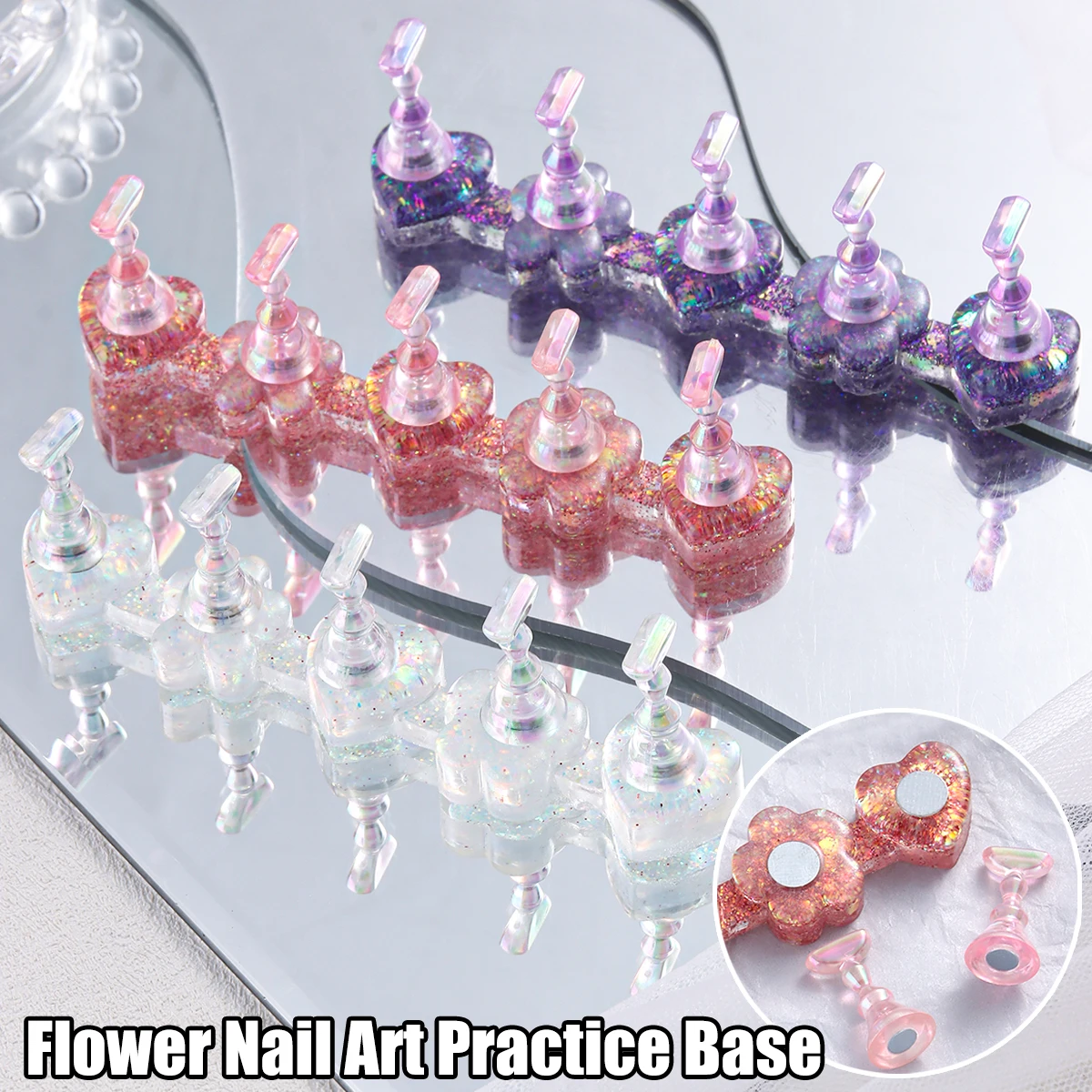Heart-shaped Acrylic Nail Art Tray, Shiny Magnetic Nail Art Tools, Available in Multiple Colors for Nail Art Practice.