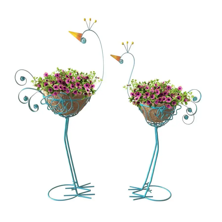 

Металлическая подставка для растений в виде павлина, 2 комплекта держателей для цветочных горшков, кашпо для уличных комнатных растений с кокосовыми горшками, передний крыльцо в саду B