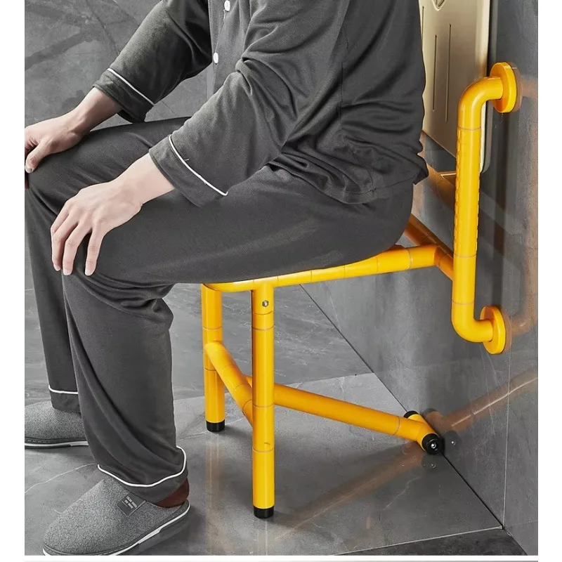 Folding shower stool with integrated armrests, wall-mounted tub seat with legs