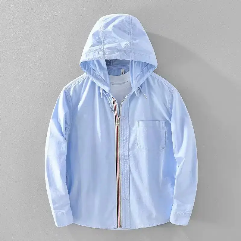 2025 Spring/Autumn New Men's 100% Cotton Hooded Long Sleeve Shirt Japanese Slim Fit Artistic Style Casual Hooded Shirt Coat