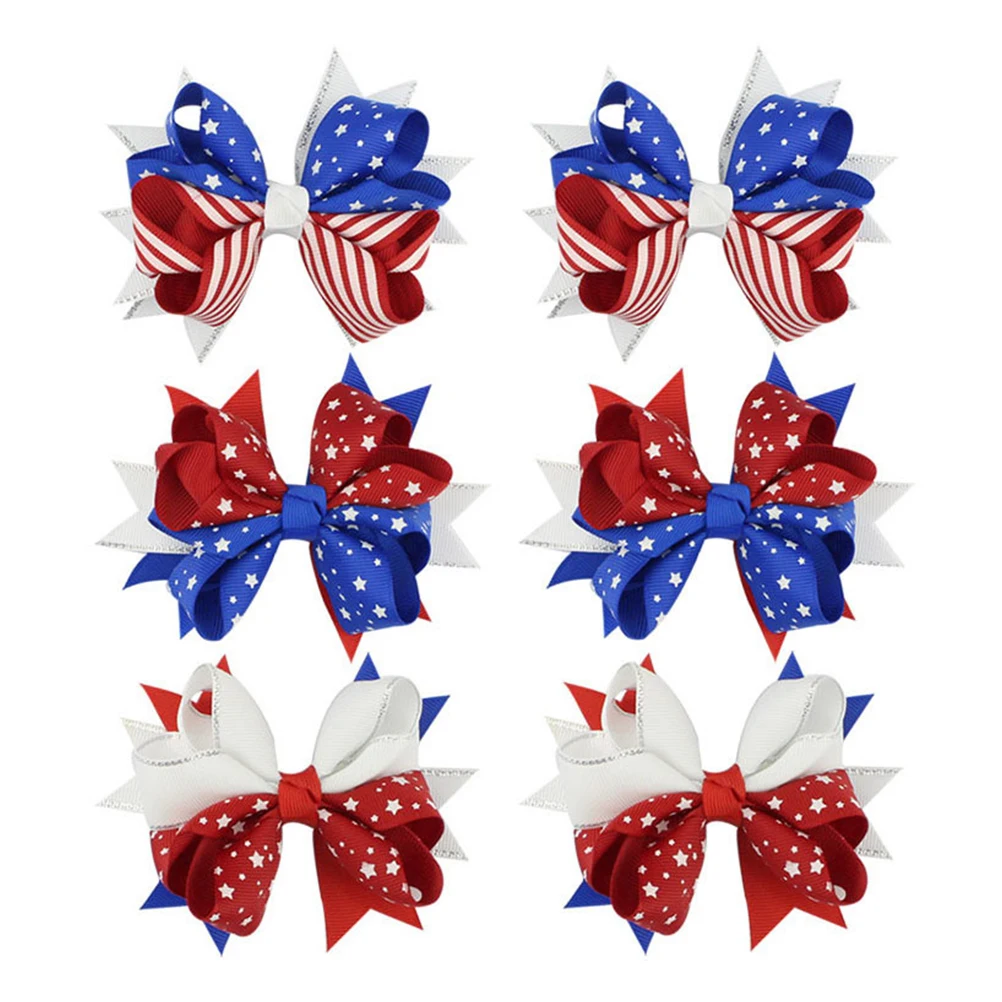 

12 Pcs Bowknot Hair Clips Women Girl Decoration Patriotic Accessories Independence Day Flag Color Casual Look