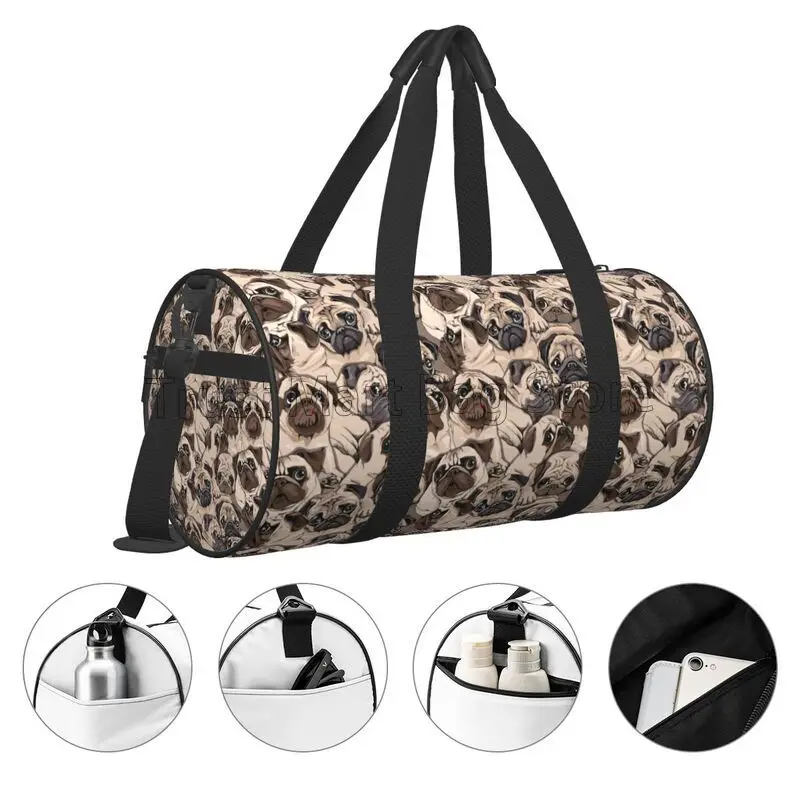 Bolsa de viaje redonda con diseño de perros Pug, bolsas grandes de hombro duraderas, bolsa deportiva para gimnasio, Yoga, bolsas de Fitness al aire libre impermeables