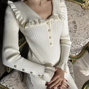 Taruxy High Taille Maxi Kleider für Frauen Herbst Winter Dünnes Mesh Langes Kleid Vintage Vintage Frau Frau elegant 8 Hauptverkäufe langes Kleid - №6