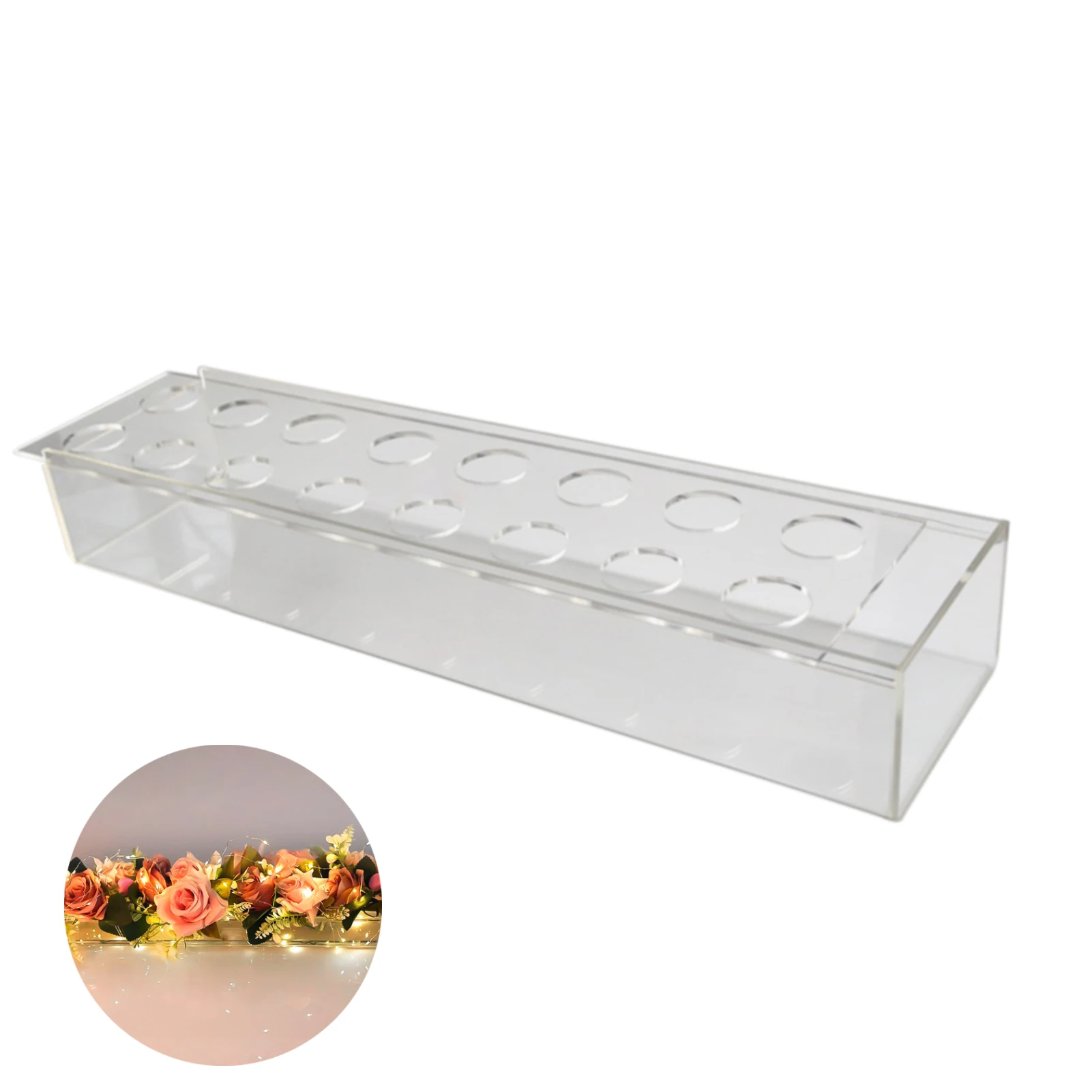 For Dining Table Wedding Flower Vase 16 Compartments Restaurant Home Decor Clear Acrylic With LED String Light Long Rectangular