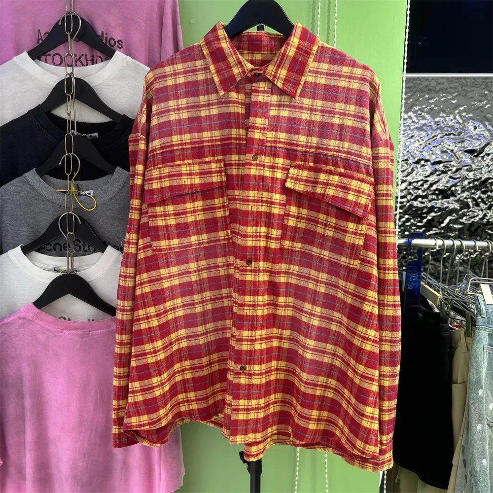 

Real Photos Vintage Jackets Red Yellow Plaid Shirts Men Women 2025ss Coats