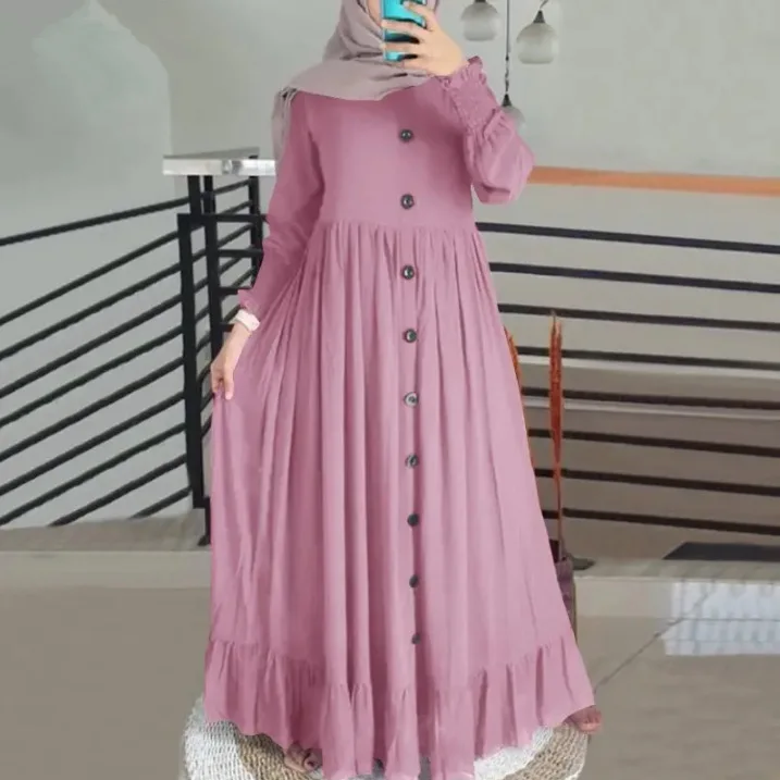 Dresses Women Eid Muslim Abaya Single Breasted Modest Abayas Kaftan Islam Ramadan Jalabiya Morocco Dubai Vestidos Arab Long Robe