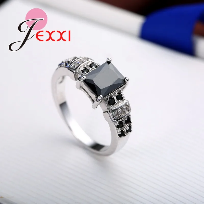 925 Sterling Silver Ring Mysterious And Cool Style Sparkling Black Stone Crystal For Lady Women Man Dressup Party Halloween