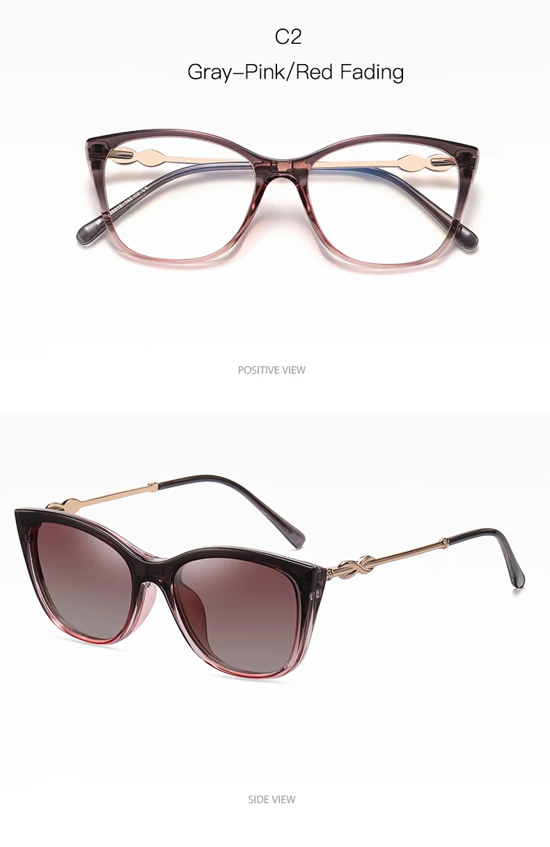 Magnetische polarisierte Sonnenbrille für Damen, modisch, Cat-Eye, 2-in-1-Clip auf Damen, Anti-Blaulicht-Brillengestelle, TR90-Metallbrille – Detail 17