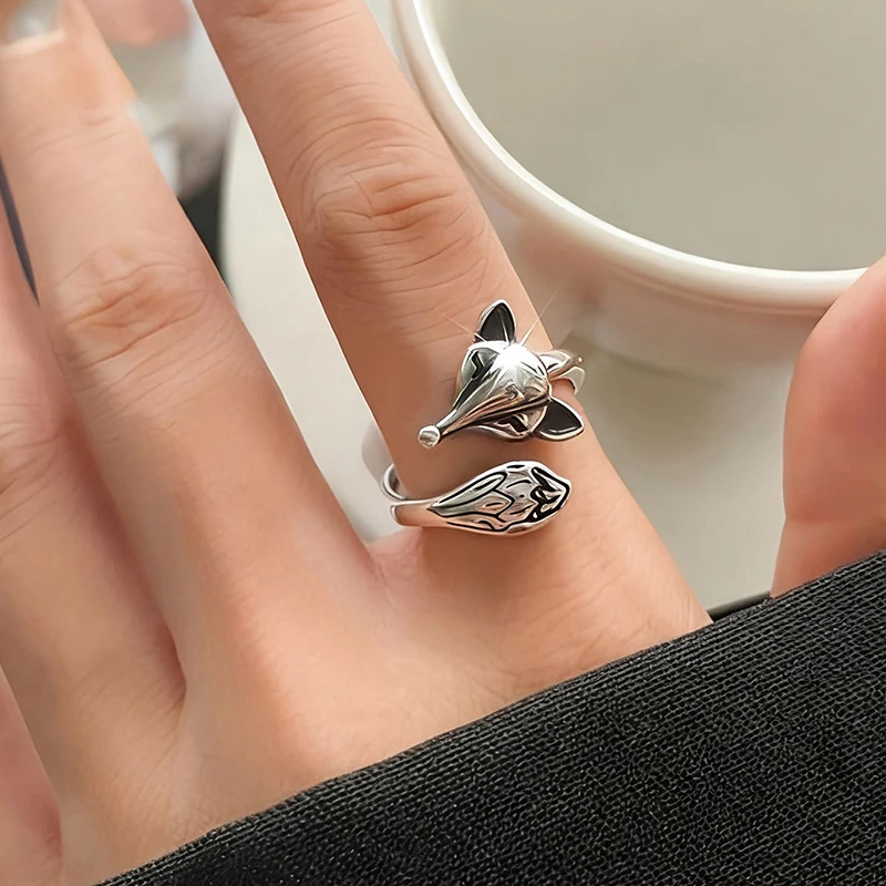 Huitan Cute Fox Opening Rings for Women Exquisite Gorgeous Active Finger Accessory Stylish Vintage Party Jewelry Lovely Gifts