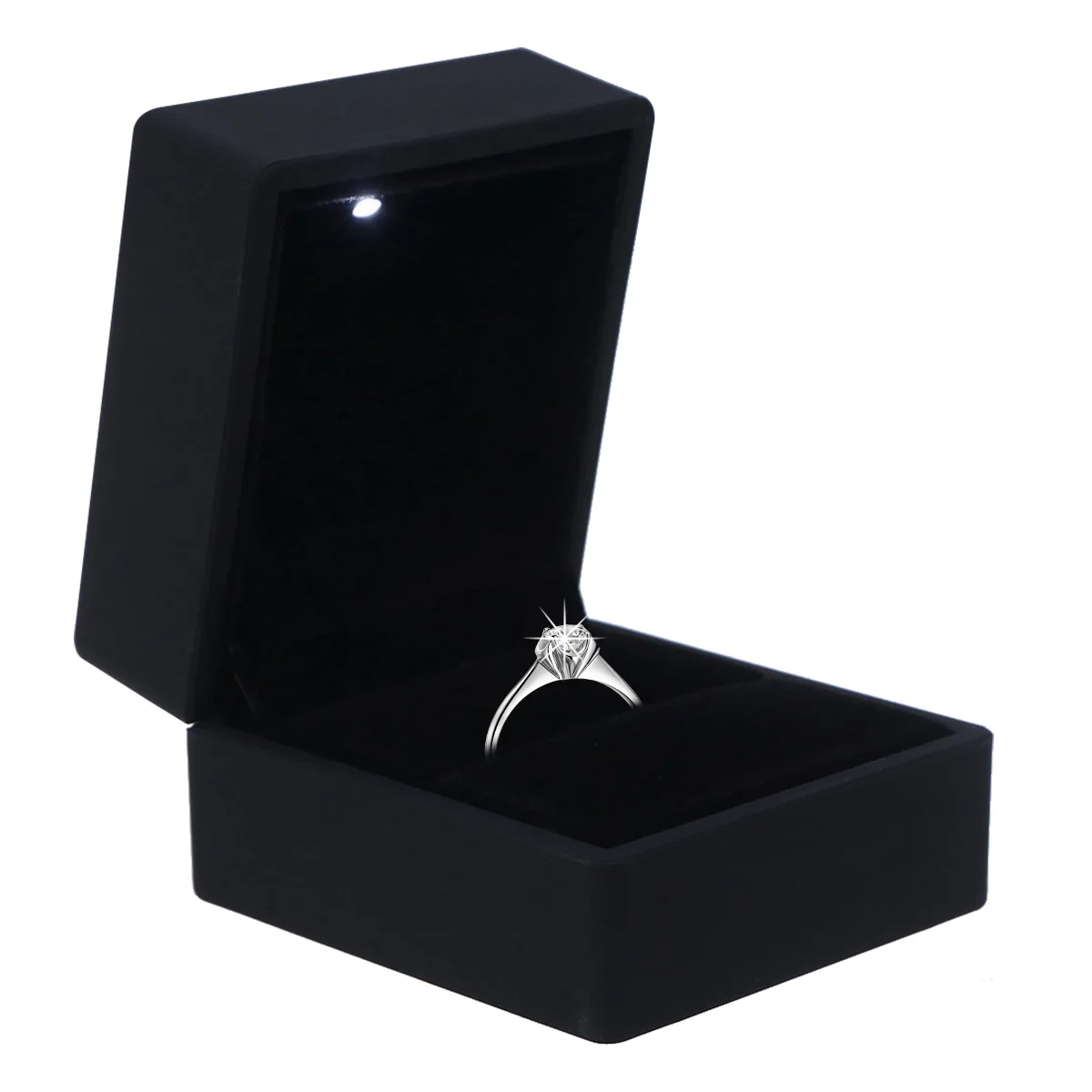 

1PC LED Lighting Jewelry Case Ring Box Square Plastic Gift Storage Box for Wedding Anniversay Valentine's Day (Black)