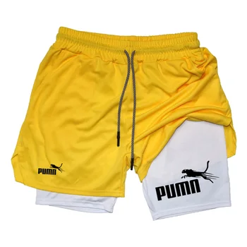 الصيف تنفس اثنين في واحد طبقة مزدوجة السراويل الرجال السراويل ضغط مرنة التجفيف السريع متعددة الوظائف السراويل M-3XL